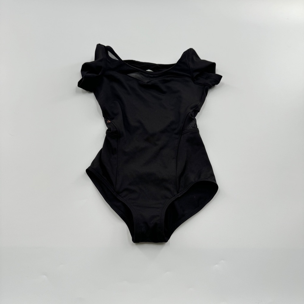 Bloch Kids Black Dance Leotard | Open Back Mesh Detail | Short Sleeve | Size 4–6